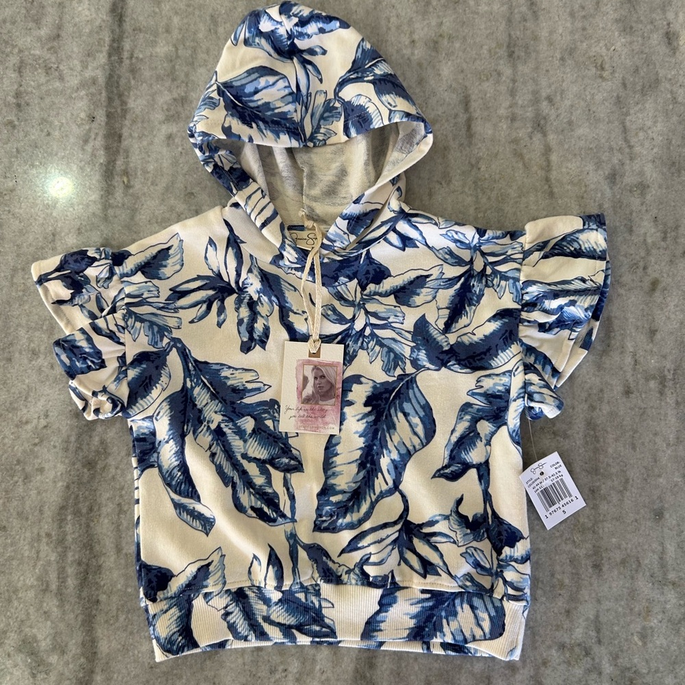 Jessica Simpson Kids Hoodie with Blue and White Leaf Design Size 5
